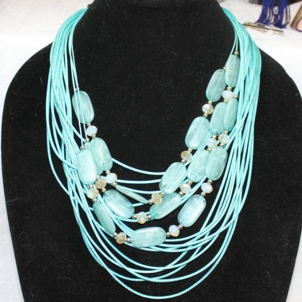 Sea Foam Green Multi Strand Necklace Beaded Layered Statement Piece India